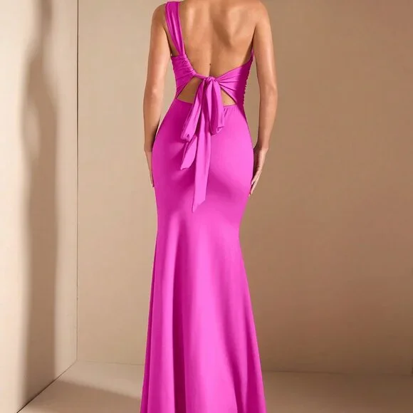 Hot Pink Elegant Women's Asymmetric Long Dress